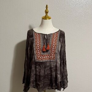 Vintage Easel Boho Top Women’s Size Large Ash Gray Long Sleeve